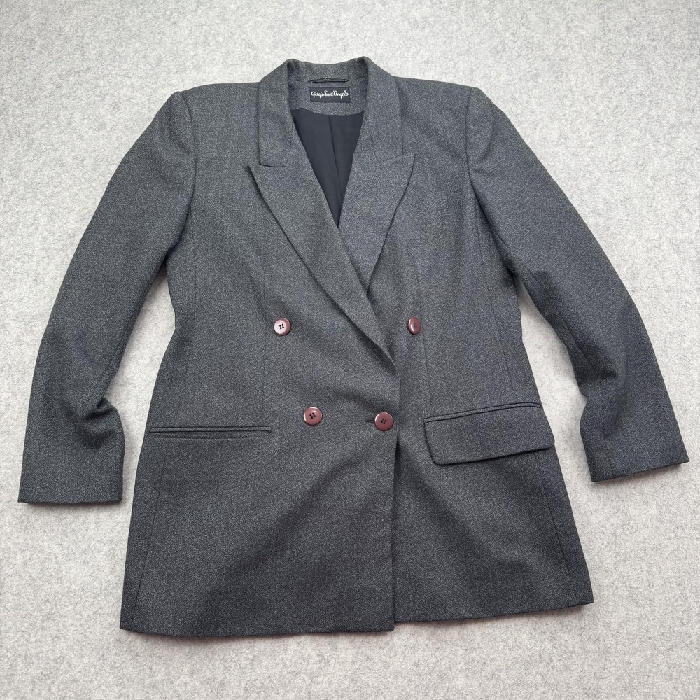Giorgio Sant'Angelo Blazer Womens 10 Gray 100% Wool Double Breasted *Tiny Hole*